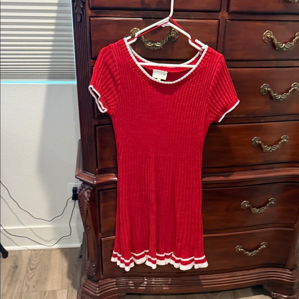 Freshman Red Midi Dress with White Trim